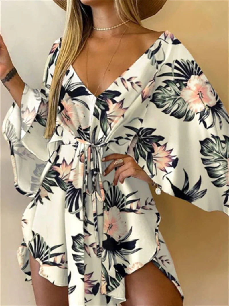 Kimono Playero Floral con Escote en V