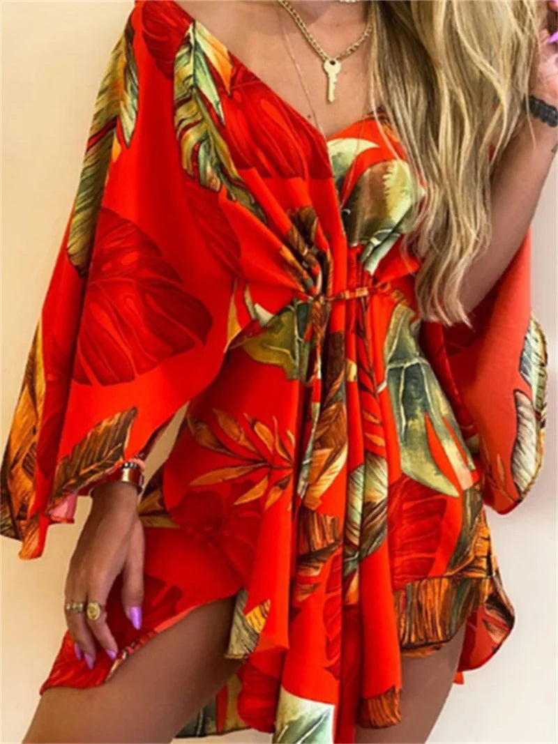 Kimono Playero Floral con Escote en V