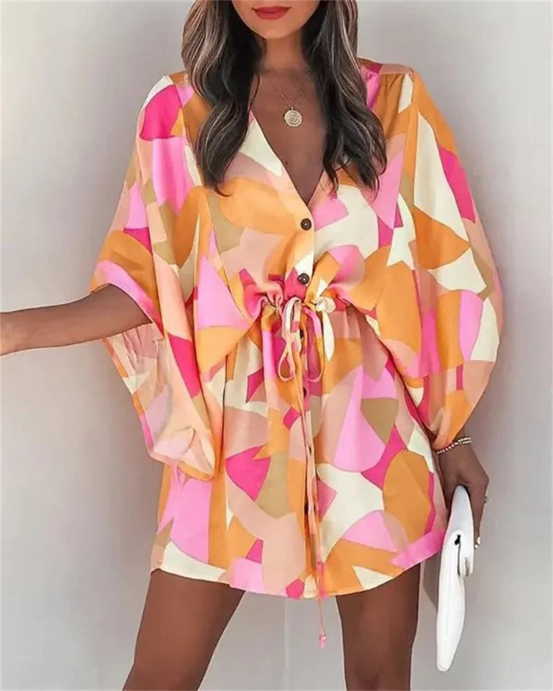 Kimono Playero Floral con Escote en V