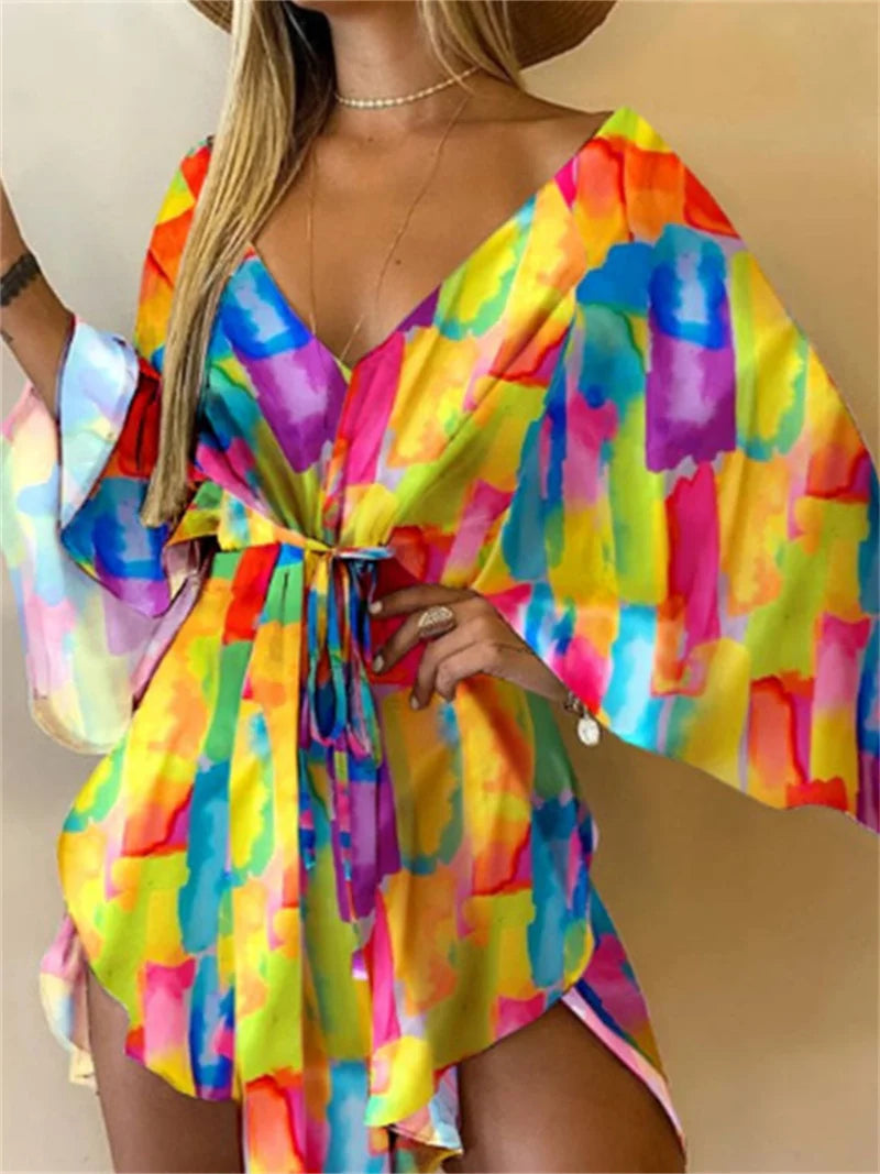 Kimono Playero Floral con Escote en V