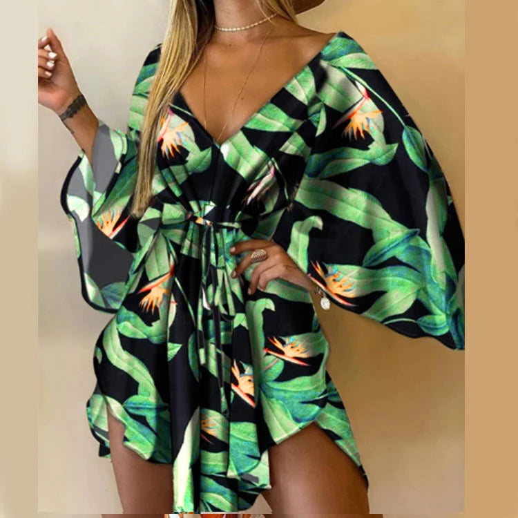 Kimono Playero Floral con Escote en V