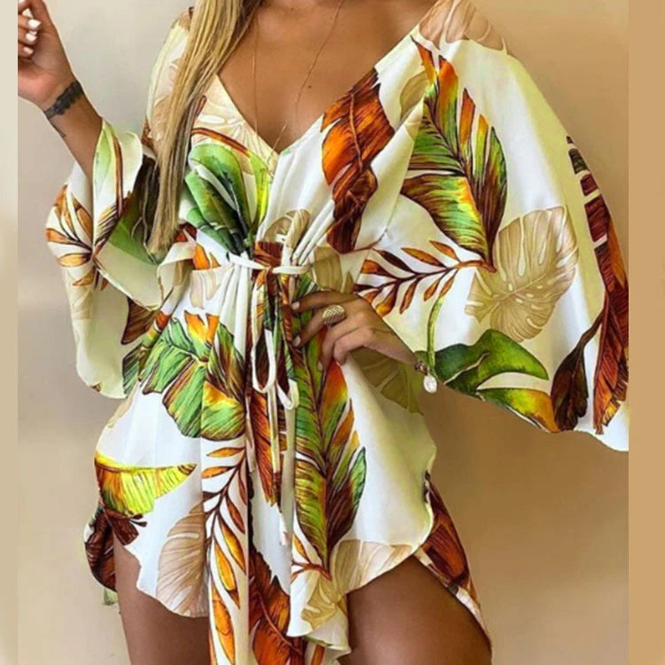 Kimono Playero Floral con Escote en V