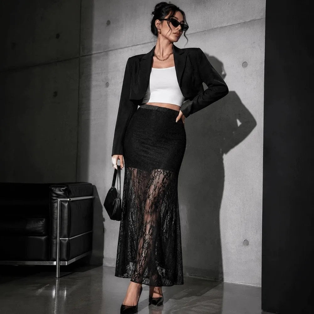 Falda Midi de Encaje Transparente