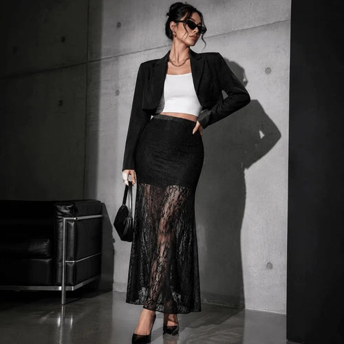 Falda Midi de Encaje Transparente