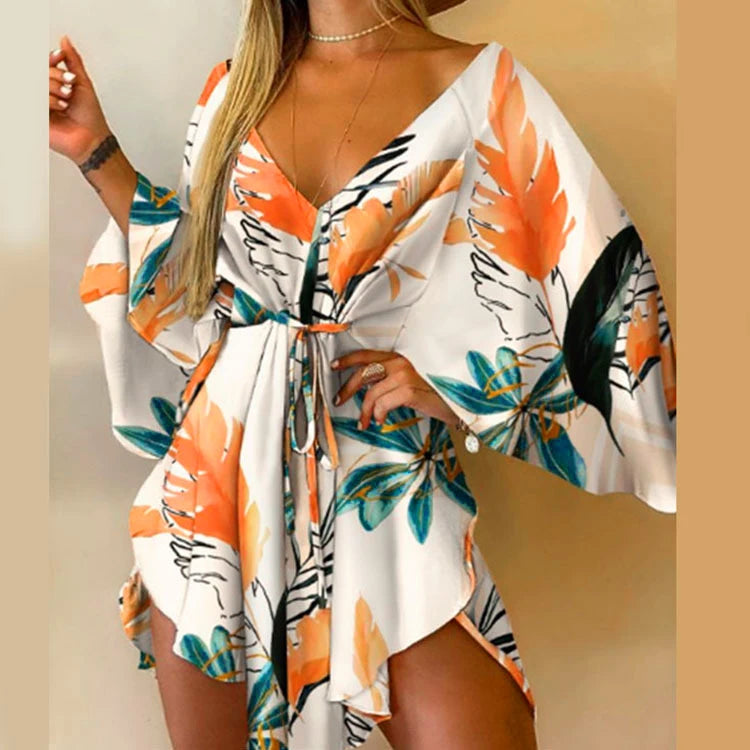 Kimono Playero Floral con Escote en V
