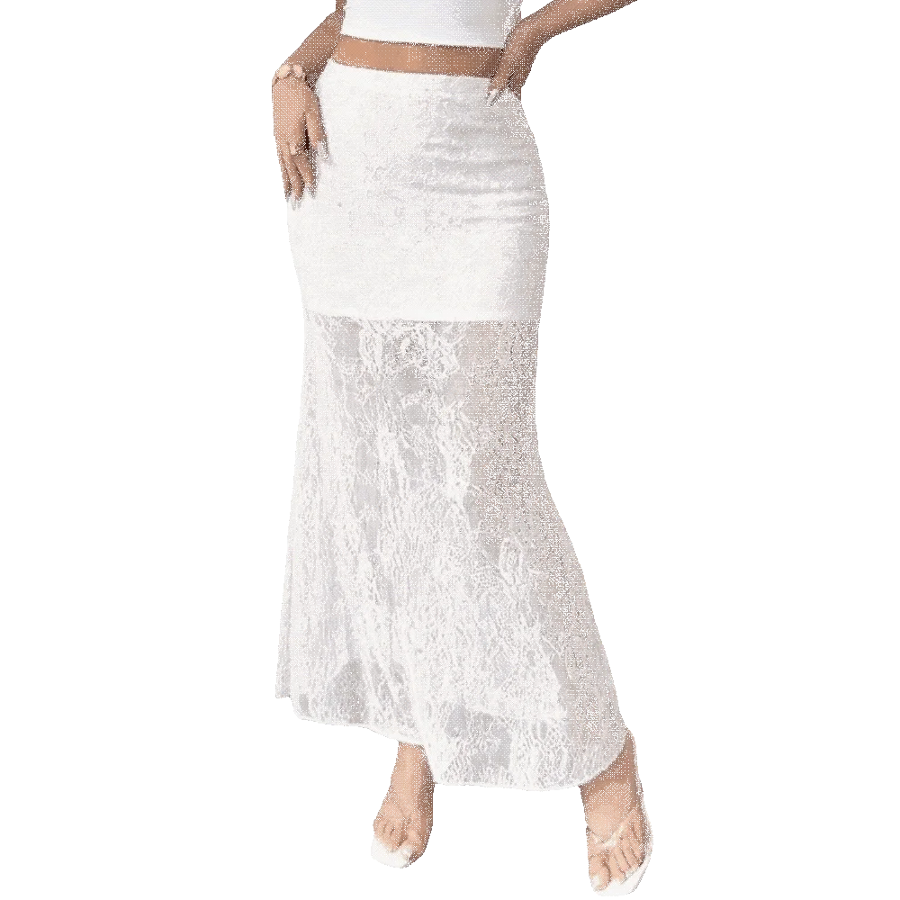 Falda Midi de Encaje Transparente
