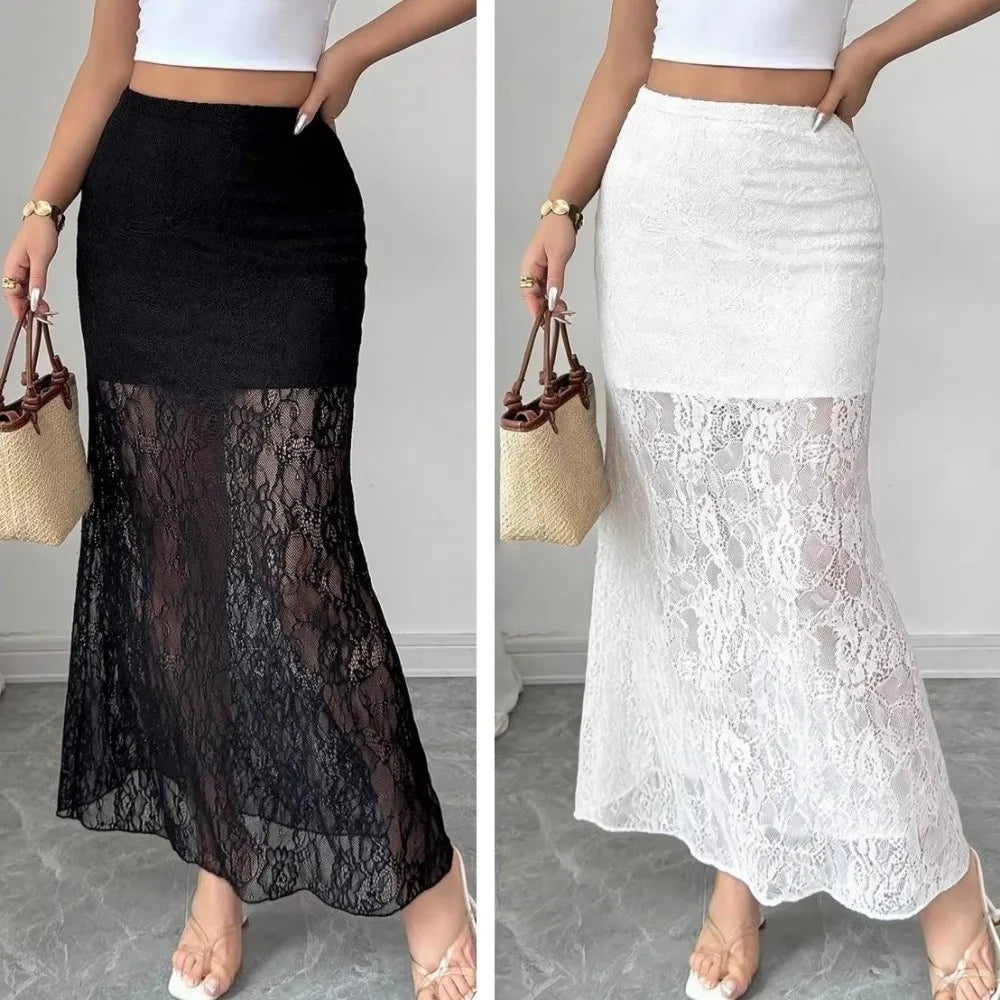 Falda Midi de Encaje Transparente