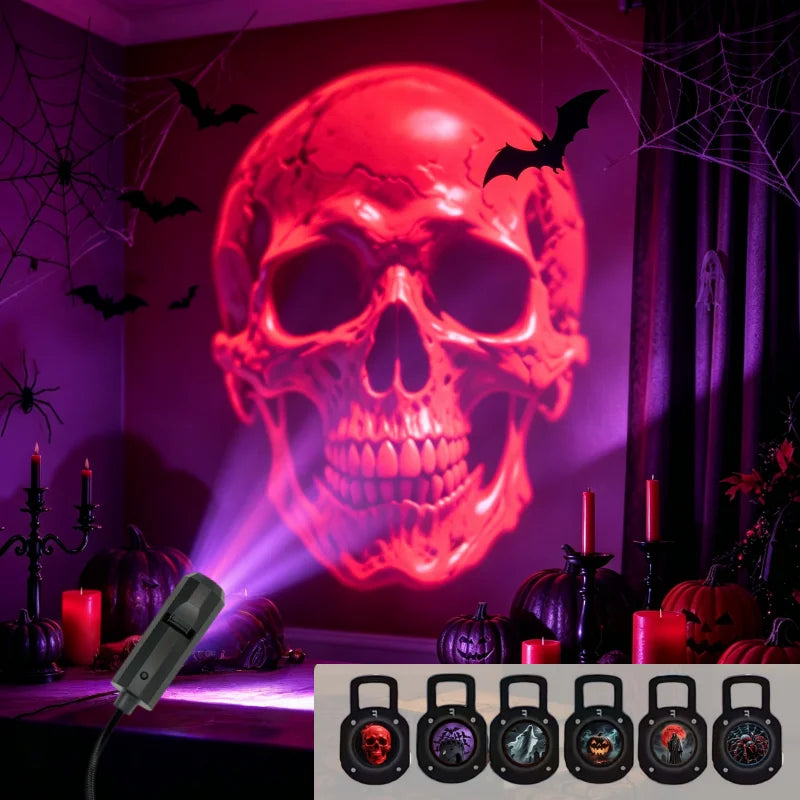 Proyector LED USB de Halloween con fantasmas y murciélagos