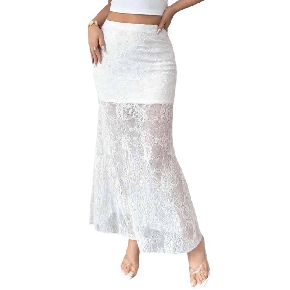 Falda Midi Encaje Sirena